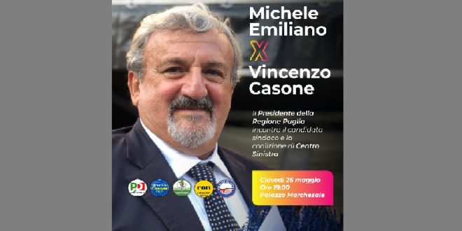 IL PRESIDENTE DELLA REGIONE PUGLIA MICHELE EMILIANO A SOSTEGNO DEL CANDIDATO SINDACO DI SANTERAMO VINCENZO CASONE